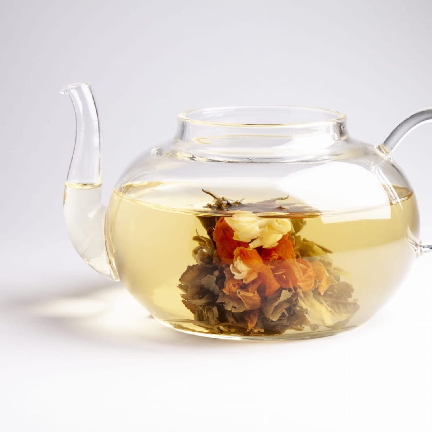 Herbata rozkwitająca lilia z kwiatami jaśminu po rozkwitnięciu